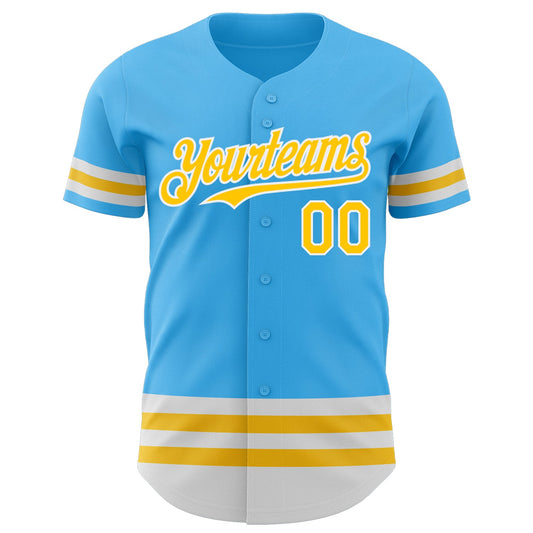 Custom Sky Blue Yellow-White Line Authentic Baseball Jersey - Sky-Custom