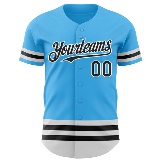 Custom Sky Blue Black-White Line Authentic Baseball Jersey - Sky-Custom