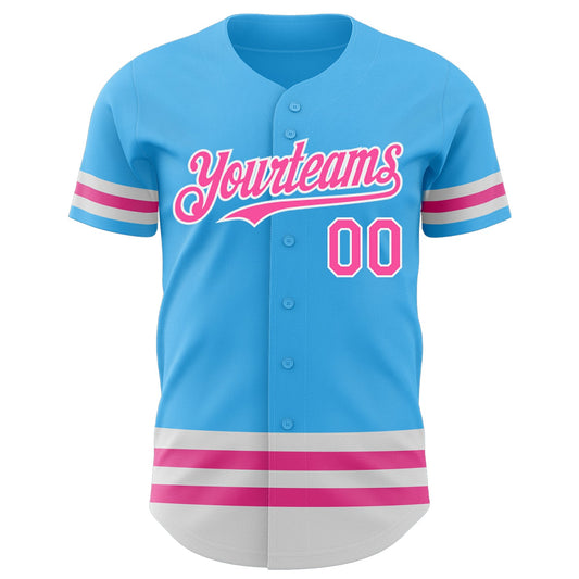 Custom Sky Blue Pink-White Line Authentic Baseball Jersey - Sky-Custom