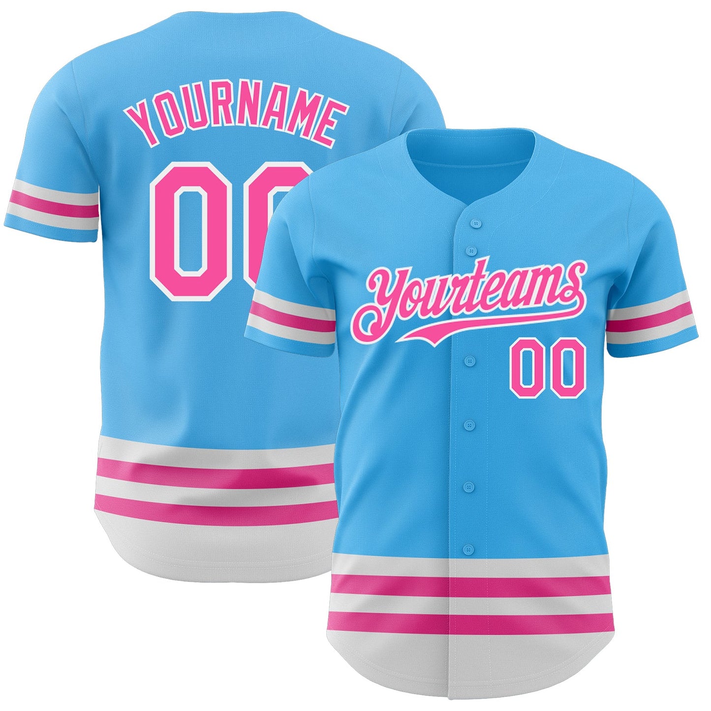 Custom Sky Blue Pink-White Line Authentic Baseball Jersey - Sky-Custom