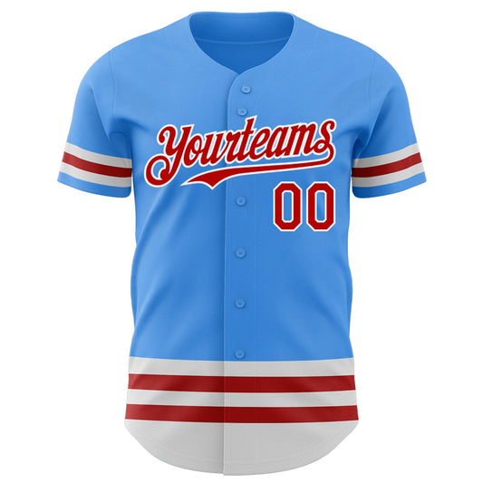 Custom Electric Blue Red-White Line Authentic Baseball Jersey - Sky-Custom
