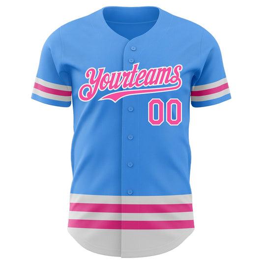 Custom Electric Blue Pink-White Line Authentic Baseball Jersey - Sky-Custom