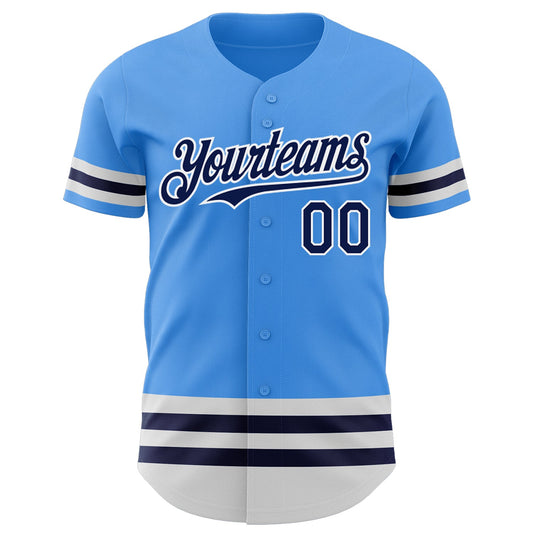 Custom Electric Blue Navy-White Line Authentic Baseball Jersey - Sky-Custom