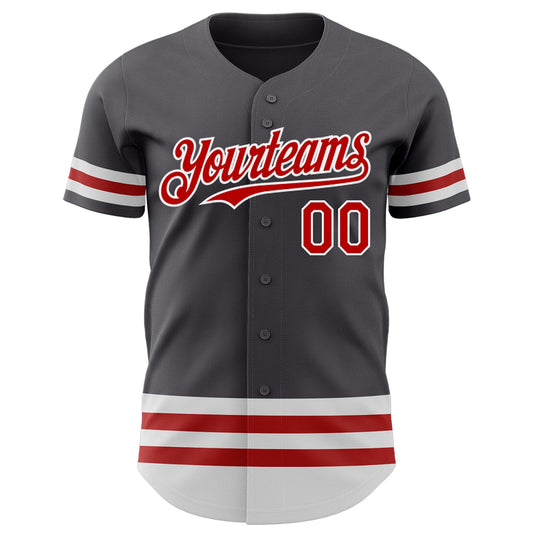 Custom Steel Gray Red-White Line Authentic Baseball Jersey - Sky-Custom