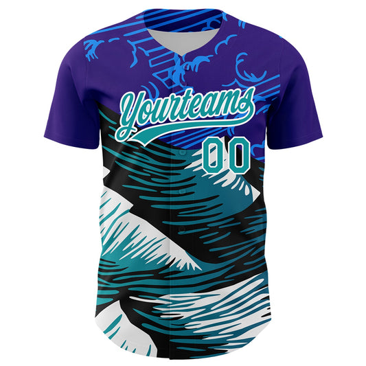 Custom Purple Teal-White 3D Pattern Design Mountains Authentic Baseball Jersey - Sky-Custom