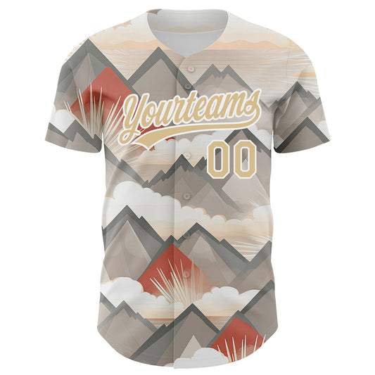 Custom Vegas Gold White 3D Pattern Design Sun Rays Through Mountain Tops Authentic Baseball Jersey - Sky-Custom