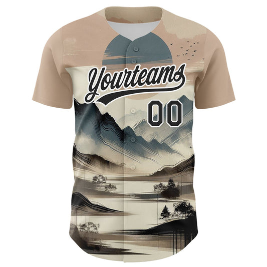 Custom White Black 3D Pattern Design Mountains Landscape Authentic Baseball Jersey - Sky-Custom