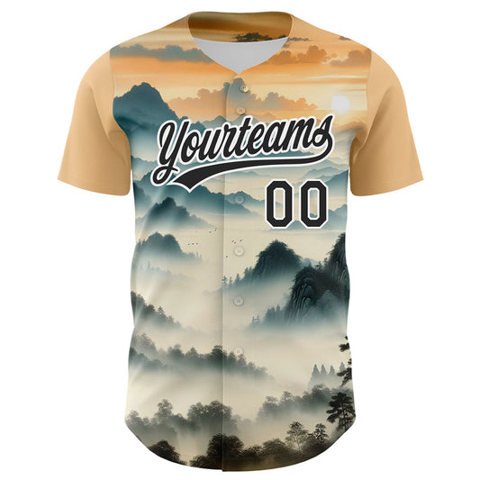 Custom White Black 3D Pattern Design Mountains Landscape Authentic Baseball Jersey - Sky-Custom