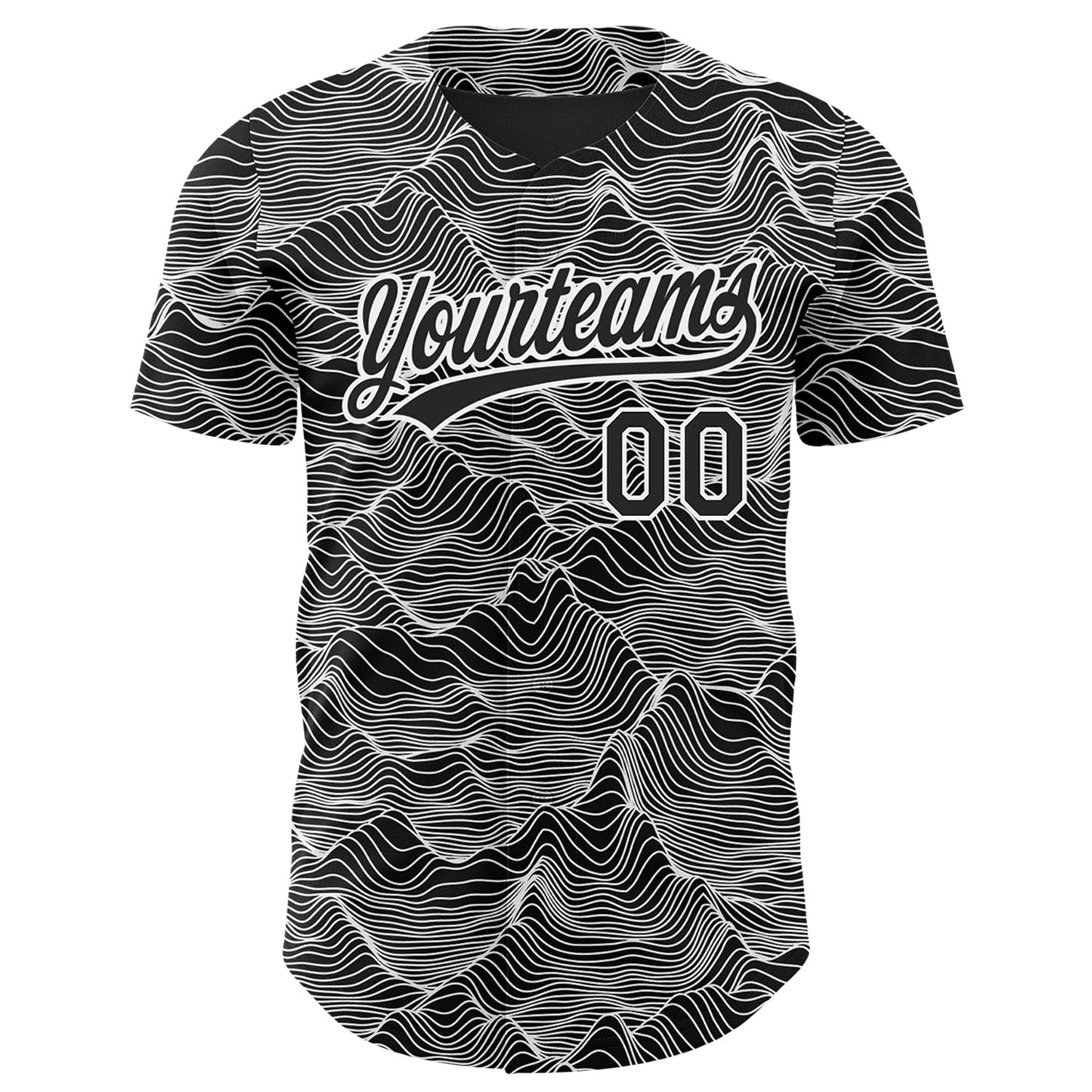 Custom Black White 3D Pattern Design Abstract Mountains Authentic Baseball Jersey - Sky-Custom