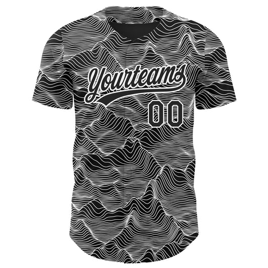 Custom Black White 3D Pattern Design Abstract Mountains Authentic Baseball Jersey - Sky-Custom
