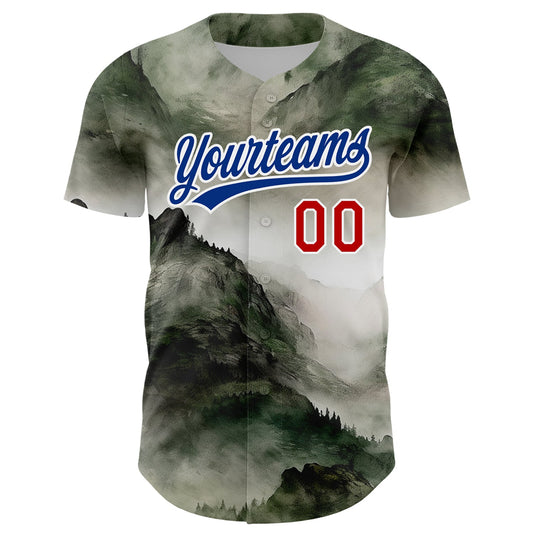 Custom White Red-Royal 3D Pattern Design Mountains Landscape Authentic Baseball Jersey - Sky-Custom