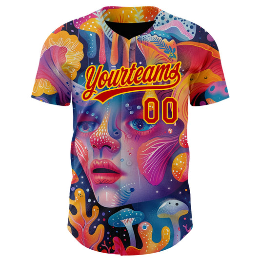 Custom Red Yellow 3D Pattern Design Abstract Painting Authentic Baseball Jersey - Sky-Custom