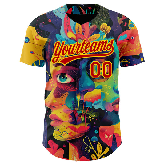 Custom Black Red-Yellow 3D Pattern Design Abstract Painting Authentic Baseball Jersey - Sky-Custom