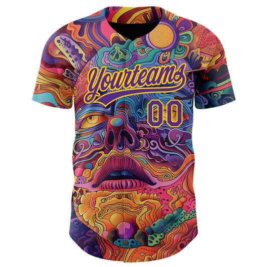 Custom Red Purple-Yellow 3D Pattern Design Abstract Painting Authentic Baseball Jersey - Sky-Custom