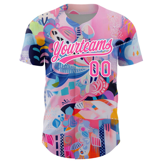 Custom Pink White 3D Pattern Design Abstract Painting Authentic Baseball Jersey - Sky-Custom