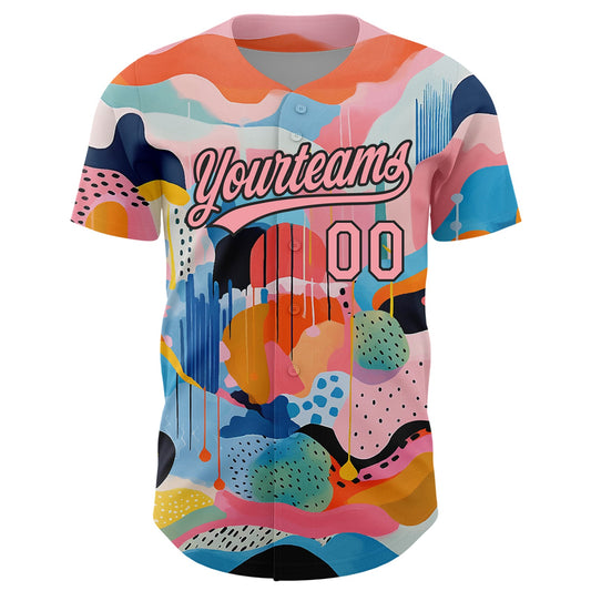 Custom Medium Pink Black 3D Pattern Design Abstract Painting Authentic Baseball Jersey - Sky-Custom