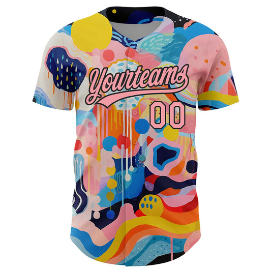 Custom Medium Pink Black 3D Pattern Design Abstract Painting Authentic Baseball Jersey - Sky-Custom