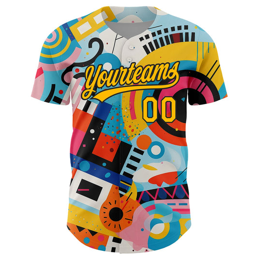 Custom White Gold-Black 3D Pattern Design Abstract Painting Authentic Baseball Jersey - Sky-Custom