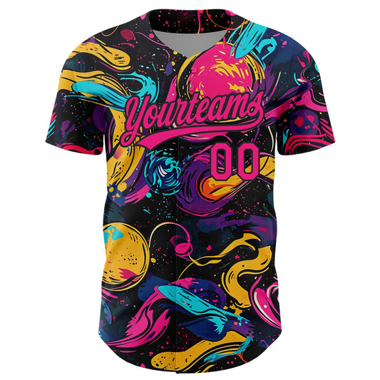 Custom Black Hot Pink 3D Pattern Design Abstract Painting Authentic Baseball Jersey - Sky-Custom
