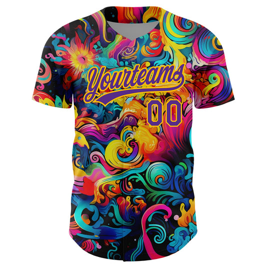 Custom Black Purple-Gold 3D Pattern Design Abstract Painting Authentic Baseball Jersey - Sky-Custom