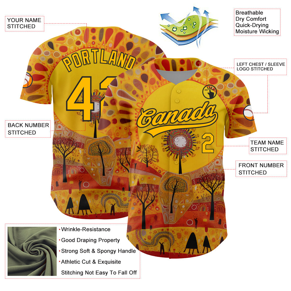 Custom Gold Black 3D Pattern Design Abstract Painting Authentic Baseball Jersey - Sky-Custom