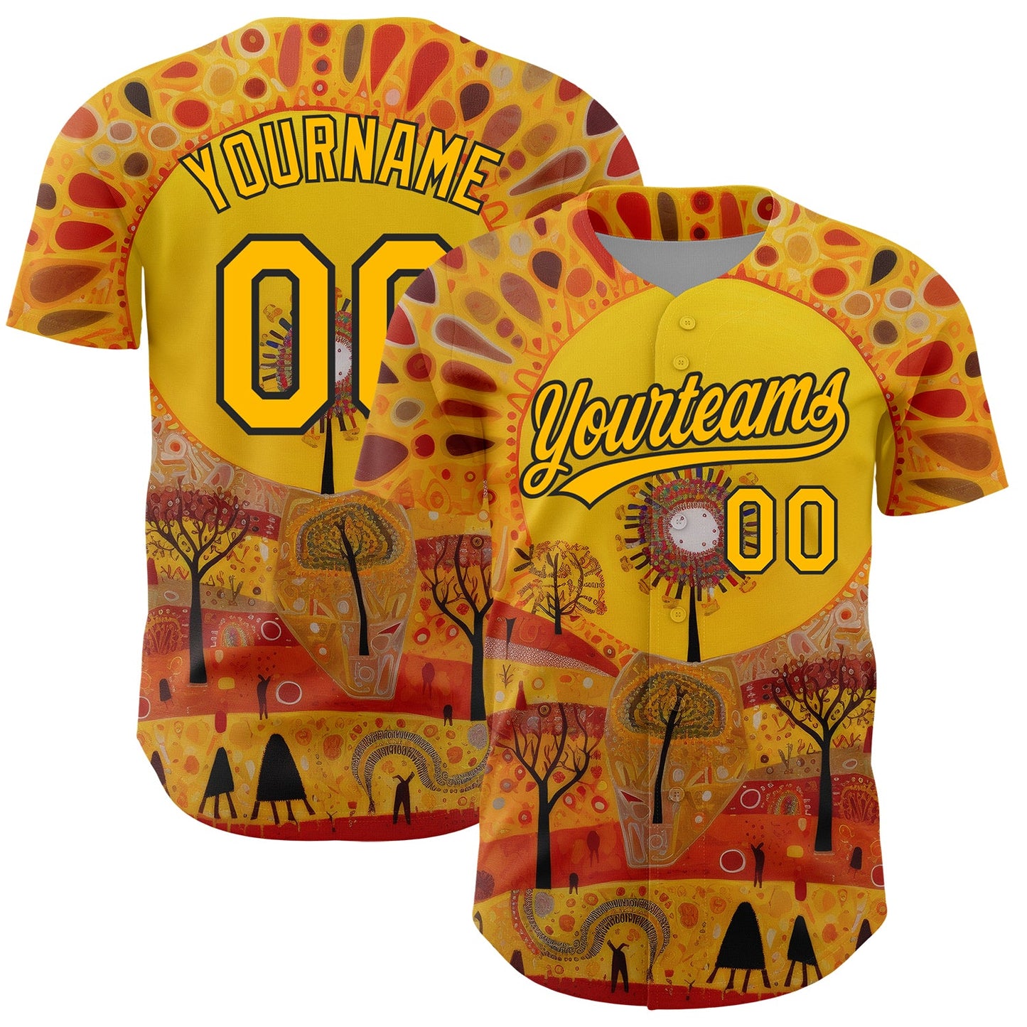 Custom Gold Black 3D Pattern Design Abstract Painting Authentic Baseball Jersey - Sky-Custom