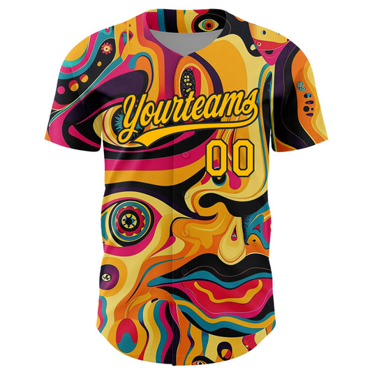 Custom Gold Black 3D Pattern Design Abstract Painting Authentic Baseball Jersey - Sky-Custom