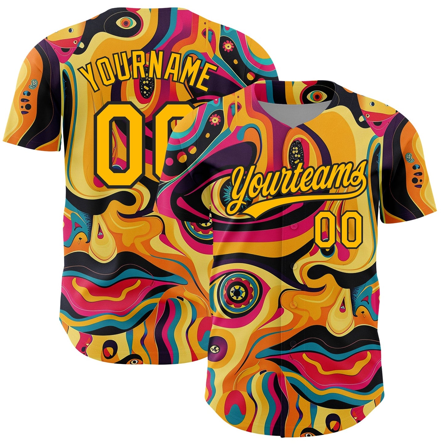 Custom Gold Black 3D Pattern Design Abstract Painting Authentic Baseball Jersey - Sky-Custom