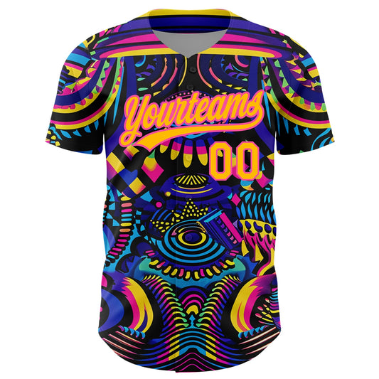 Custom Black Gold-Pink 3D Pattern Design Abstract Painting Authentic Baseball Jersey - Sky-Custom