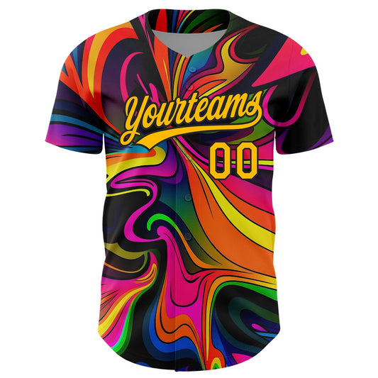 Custom Black Gold 3D Pattern Design Abstract Painting Authentic Baseball Jersey - Sky-Custom