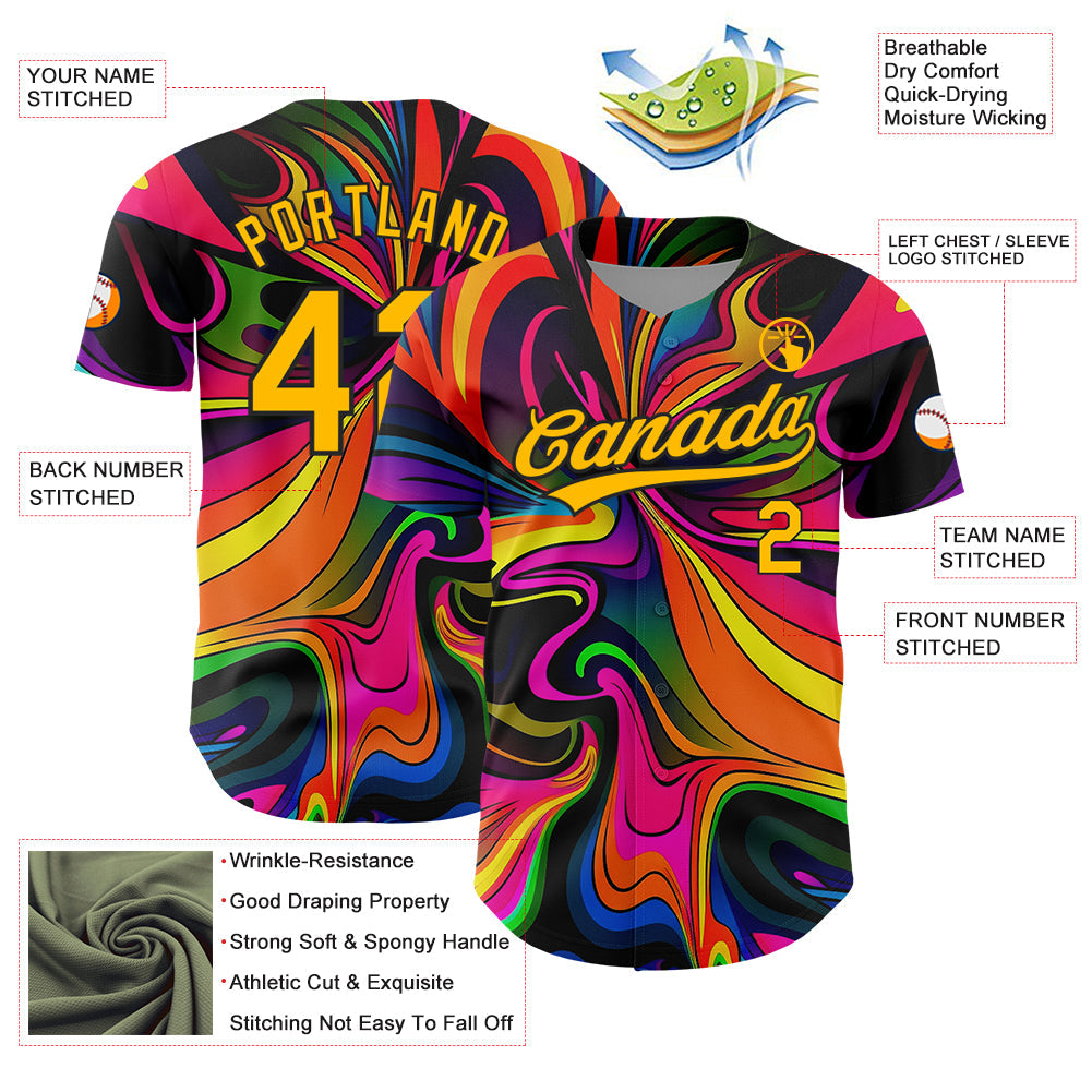 Custom Black Gold 3D Pattern Design Abstract Painting Authentic Baseball Jersey - Sky-Custom