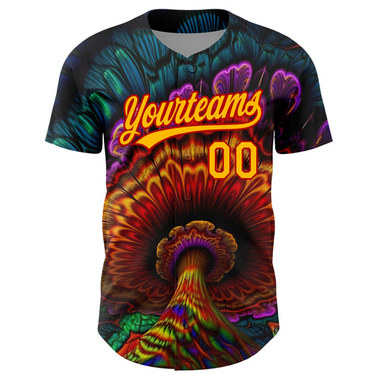 Custom Black Gold-Red 3D Pattern Design Peacock With Feather Authentic Baseball Jersey - Sky-Custom