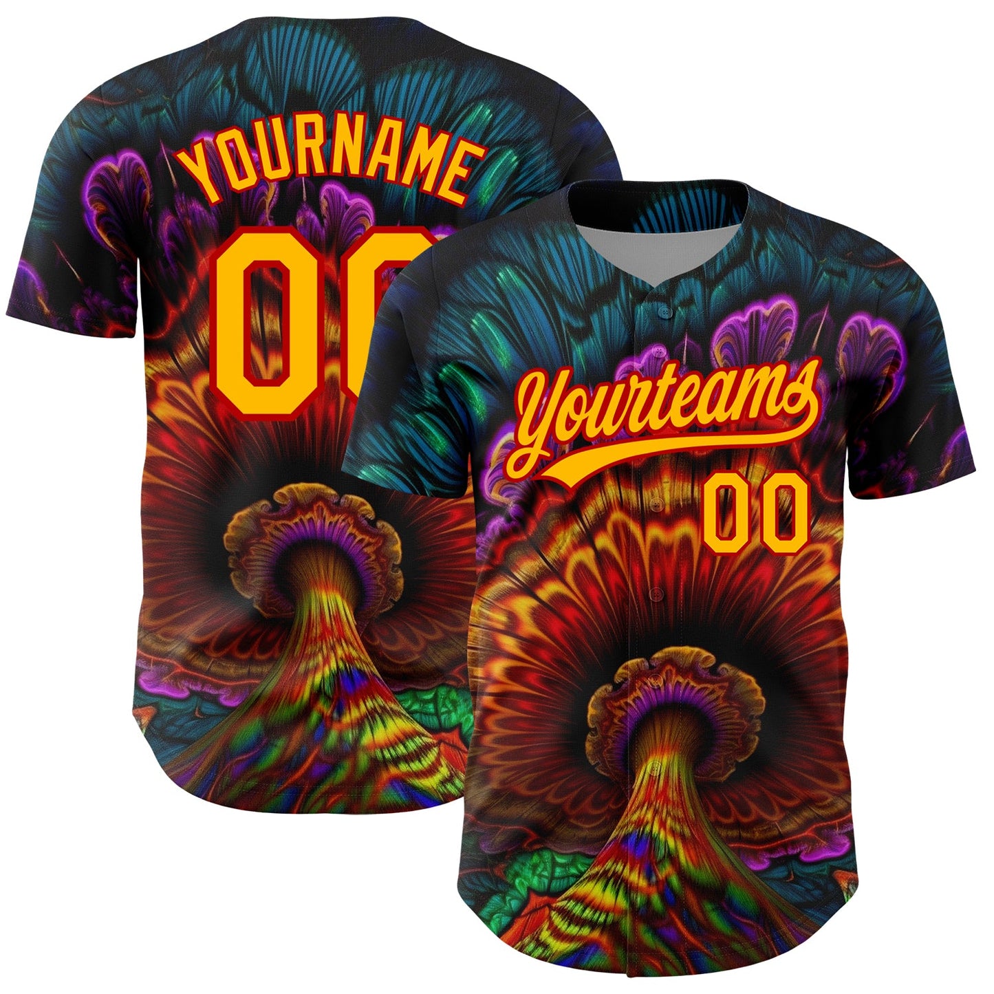 Custom Black Gold-Red 3D Pattern Design Peacock With Feather Authentic Baseball Jersey - Sky-Custom