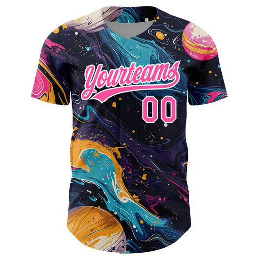 Custom Black Pink-White 3D Pattern Design Abstract Liquid Painting Authentic Baseball Jersey - Sky-Custom