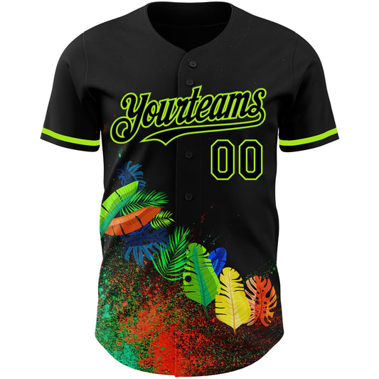 Custom Black Neon Green 3D Pattern Design Holi Festival Color Powder Authentic Baseball Jersey - Sky-Custom