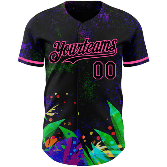 Custom Black Pink 3D Pattern Design Holi Festival Color Powder Authentic Baseball Jersey - Sky-Custom