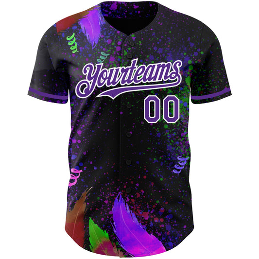 Custom Black Purple-White 3D Pattern Design Holi Festival Color Powder Authentic Baseball Jersey - Sky-Custom