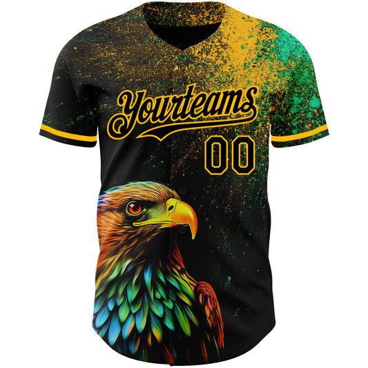 Custom Black Gold 3D Pattern Design Holi Festival Color Powder Authentic Baseball Jersey - Sky-Custom