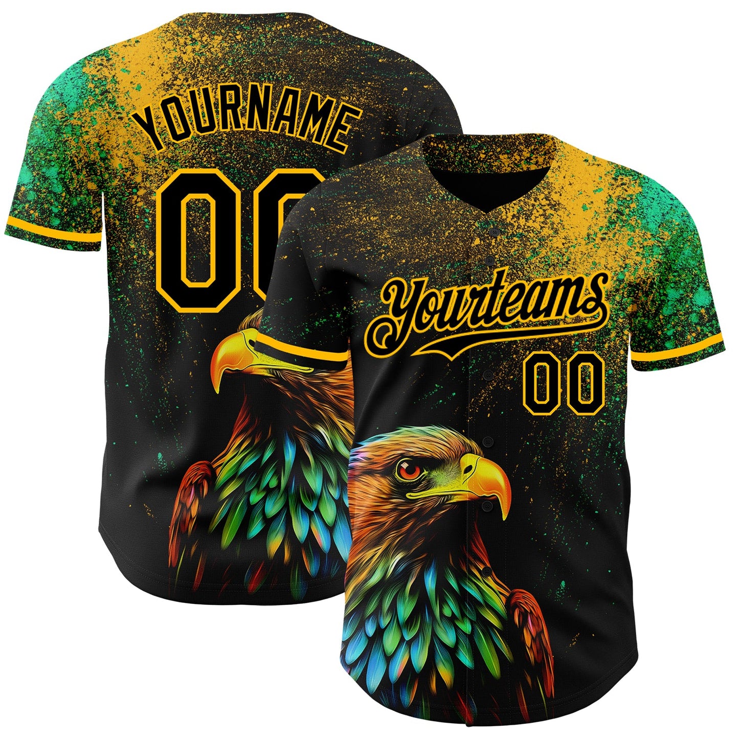 Custom Black Gold 3D Pattern Design Holi Festival Color Powder Authentic Baseball Jersey - Sky-Custom