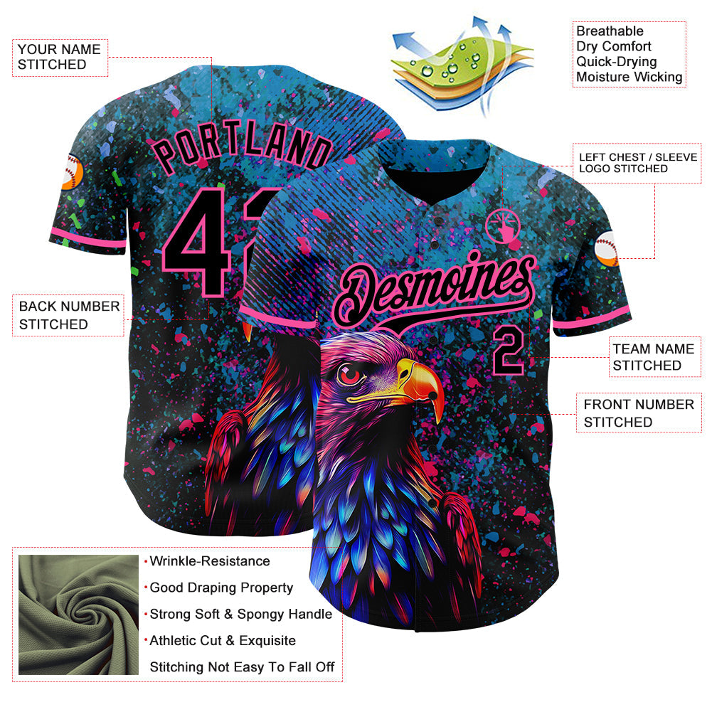 Custom Black Pink 3D Pattern Design Holi Festival Color Powder Authentic Baseball Jersey - Sky-Custom