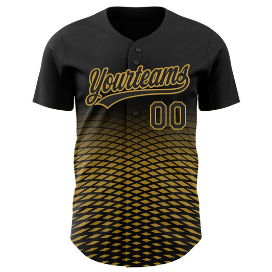 Custom Black Old Gold 3D Pattern Design Gradient Lines Authentic Baseball Jersey - Sky-Custom