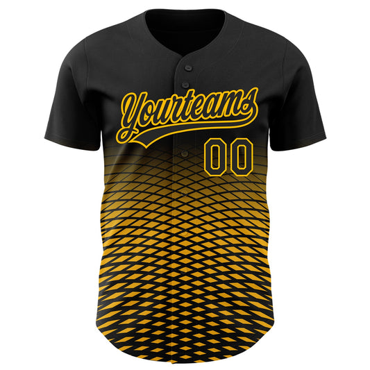 Custom Black Gold 3D Pattern Design Gradient Lines Authentic Baseball Jersey - Sky-Custom