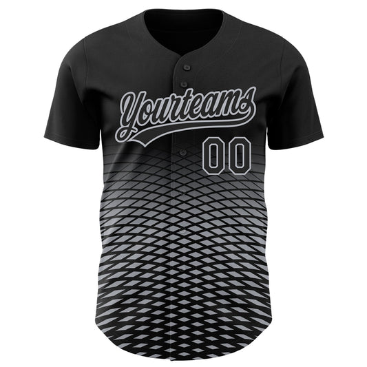Custom Black Gray 3D Pattern Design Gradient Lines Authentic Baseball Jersey - Sky-Custom