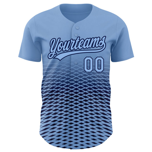 Custom Light Blue Navy 3D Pattern Design Gradient Lines Authentic Baseball Jersey - Sky-Custom