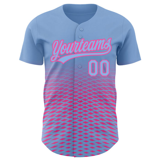 Custom Light Blue Pink 3D Pattern Design Gradient Lines Authentic Baseball Jersey - Sky-Custom