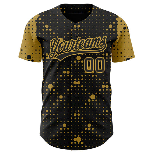 Custom Black Old Gold 3D Pattern Design Geometric Halftone Dots Authentic Baseball Jersey - Sky-Custom