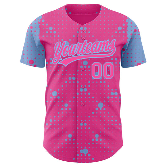 Custom Pink Light Blue 3D Pattern Design Geometric Halftone Dots Authentic Baseball Jersey - Sky-Custom