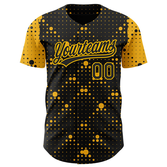 Custom Black Gold 3D Pattern Design Geometric Halftone Dots Authentic Baseball Jersey - Sky-Custom