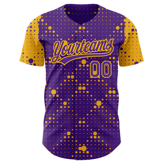Custom Purple Gold 3D Pattern Design Geometric Halftone Dots Authentic Baseball Jersey - Sky-Custom