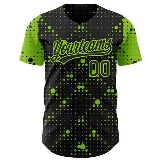 Custom Black Neon Green 3D Pattern Design Geometric Halftone Dots Authentic Baseball Jersey - Sky-Custom